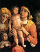 Картина "the holy family with saints elizabeth and the infant john the baptist.jpg" художника "мантенья андреа"