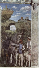 Картина "horse and groom with hunting dogs, from the camera degli sposi or camera picta(detail)" художника "мантенья андреа"