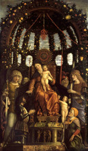 Картина "the virgin of victory (the madonna and child enthroned with six saints and adored by gian francesco ii gonzaga)" художника "мантенья андреа"