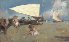 Репродукция картины "children on a sunny beach" художника "манчини антонио"