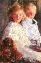 Копия картины "portrait of elizabeth and charles williamson with their pet dog" художника "манчини антонио"