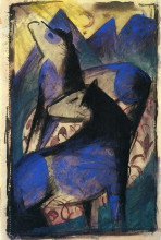 Репродукция картины "two blue horses" художника "марк франц"