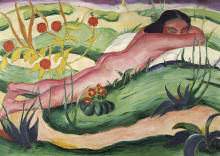 Репродукция картины "nude lying in the flowers" художника "марк франц"