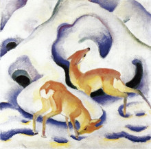 Репродукция картины "deer in the snow" художника "марк франц"
