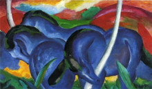 Репродукция картины "the large blue horses" художника "марк франц"