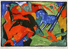 Репродукция картины "two horses" художника "марк франц"