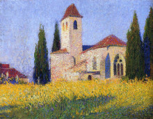 Копия картины "church in labastide" художника "мартен анри"