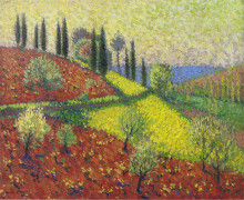 Картина "cyprus trees on the hill" художника "мартен анри"