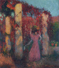 Картина "young woman in vigne vierge rouge" художника "мартен анри"