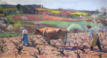 Копия картины "laborers prepare the vines in quercy" художника "мартен анри"