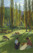 Репродукция картины "the poplars - the couture" художника "мартен анри"