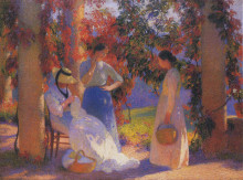 Картина "sewing scene under the pergola at marquayrol" художника "мартен анри"