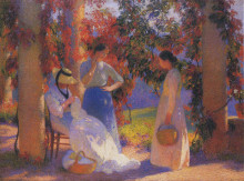 Копия картины "sewing scene under the pergola at marquayrol" художника "мартен анри"