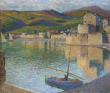 Репродукция картины "blue boat in port collioure" художника "мартен анри"