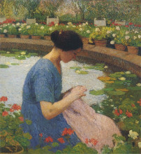 Копия картины "sewing in the garden at marquayrol" художника "мартен анри"