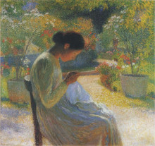 Копия картины "sewing in the garden at marquayrol" художника "мартен анри"