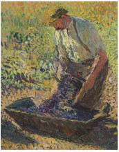 Репродукция картины "farmer kneeling" художника "мартен анри"