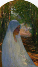 Копия картины "young woman veiled in white in a forest" художника "мартен анри"