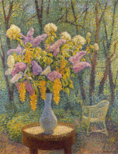 Репродукция картины "vase of flowers in a garden" художника "мартен анри"