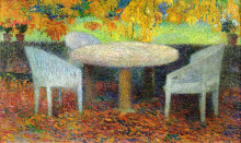 Копия картины "the large stone table under the chestnut street at marquayrol" художника "мартен анри"