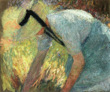 Копия картины "woman in a blue apron and straw hat, picking a spray of flowers" художника "мартен анри"