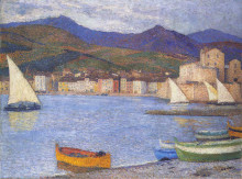 Репродукция картины "sailboats in the port of collioure" художника "мартен анри"