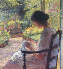 Репродукция картины "a woman sewing" художника "мартен анри"
