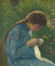 Картина "a young woman sewing" художника "мартен анри"
