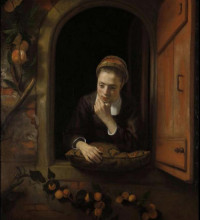 Репродукция картины "girl at a window (also known as the daydreamer)" художника "мас николас"