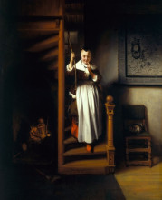 Репродукция картины "the listening housewife" художника "мас николас"
