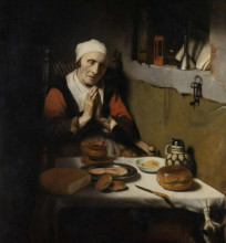 Репродукция картины "an old woman praying" художника "мас николас"