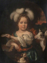 Копия картины "portrait of a young girl with a feather headdress and a kid" художника "мас николас"