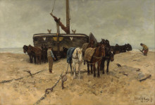 Картина "fishing boat on the beach" художника "мауве антон"