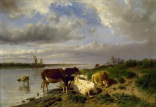 Репродукция картины "landscape with cattle" художника "мауве антон"