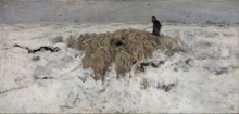 Копия картины "flock of sheep with shepherd in the snow" художника "мауве антон"