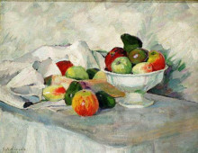 Копия картины "яблоки и груши на белом" художника "машков илья"