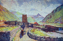 Копия картины "грузия. казбек. вид на гору кабарджино и аул" художника "машков илья"