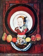 Репродукция картины "натюрморт с фарфоровой куклой" художника "машков илья"