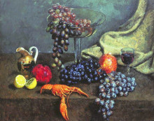 Репродукция картины "натюрморт. виноград, лимон и рак" художника "машков илья"