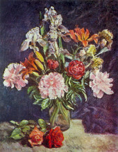 Репродукция картины "букет цветов. пионы, ирисы, лилии" художника "машков илья"