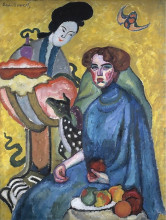 Репродукция картины "портрет евгении ивановны киркальди (дама с китаянкой)" художника "машков илья"