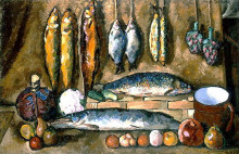 Репродукция картины "натюрморт. рыбы" художника "машков илья"