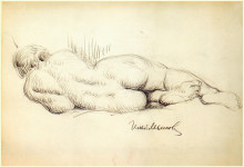 Копия картины "натурщица, лежащая спиной" художника "машков илья"