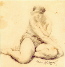 Репродукция картины "сидящая натурщица, положившая руку на бедро" художника "машков илья"