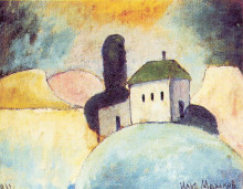 Репродукция картины "пейзаж с домиком" художника "машков илья"
