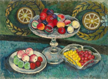 Репродукция картины "натюрморт с венками, яблоками и сливами" художника "машков илья"