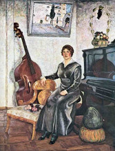 Копия картины "дама с контрабасом" художника "машков илья"