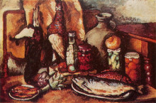 Картина "дичь, рыба, маринады (натюрморт с фазаном)" художника "машков илья"