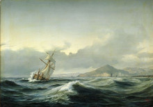 Картина "seascape with sailing ship in rough sea" художника "мельби антон"