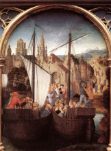 Репродукция картины "св. урсула и её спутники высаживаются в базеле (рака св. урсулы)" художника "мемлинг ганс"